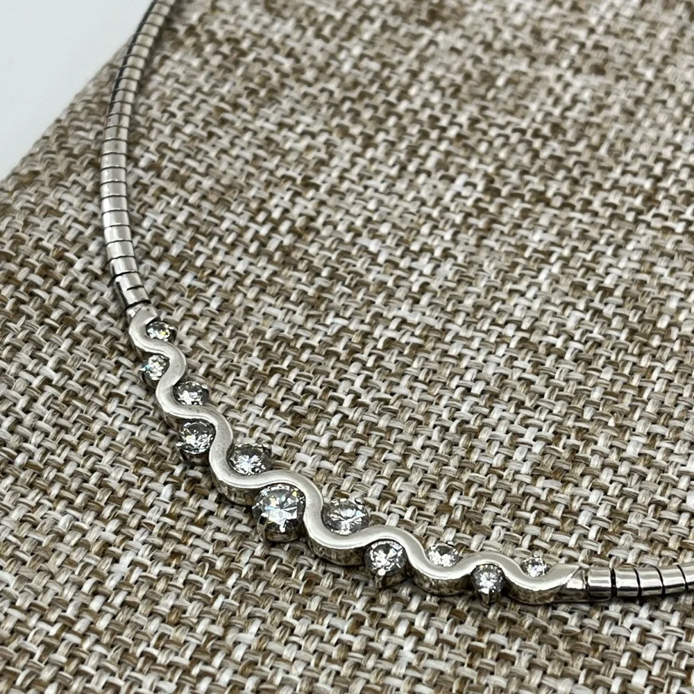 Vintage Sterling Silver CI 925 Channeled CZ Omega Collar Necklace – 16” - Picture 17 of 17